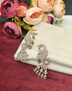 Pendientes Kundan Royal Peacock para mujer, ideales para bodas, recepciones, festivales y fiestas, joyería artificial de imitación, venta al por mayor. - Product Image 4