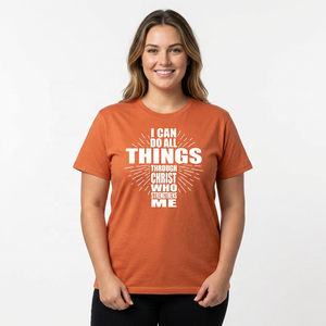 เสื้อยืดผู้ชายสีส้ม "ฉันสามารถทำทุกอย่างโดยพระคริสต์ผู้ทรงเสริมกำลังฉัน" พิมพ์ลายลำลองแขนสั้นคอกลมผ้าเจอร์ซีย์ผ้าฝ้าย - Product Image 5