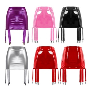 <span class=keywords><strong>Porte</strong></span>-jarretelles sexy en cuir verni pour femmes de grande taille avec six jupes crayon à boucle en métal - Product Image 1
