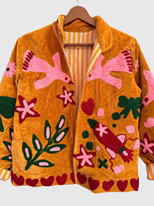 Veste en velours brodée à la main avec appliques florales, grande taille, pour femme, style Prairie Chic, manches longues, col rabattu, idéale pour l'automne - Product Image 4