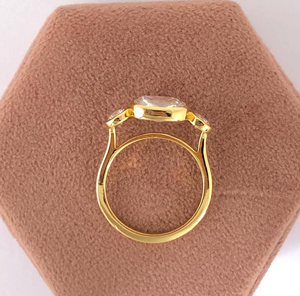 <b>White</b> <b>Cushion</b> Cut Moissanite Solitaire With Side Round Cut Bezel Set Stones Yellow Gold Engagement Ring 10K Solid Gold Ring - Product Image 5