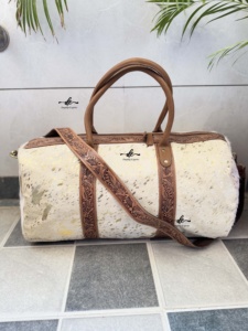 New Designer Metallic Leather <b>Luggage</b> Bags Hand Tooled Leather Handmade Bag Unisex Travel Bag Big Size Multi Uses Handbag - Product Image 6
