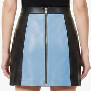 Jupe courte en similicuir pour femme, design droit bicolore, finition brillante, taille normale, style minimaliste, à porter toute l'année - Product Image 2