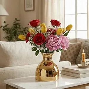 Maceta Redonda Dorada de Lujo con Diseño Acanalado, Maceta Metálica Decorativa Premium para Plantas de Interior y Decoración del Hogar - Product Image 1