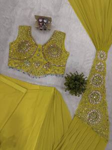 Encantador Sari de Georgette con Bordado, Choli Cosido, Pre-Drapeado, Conjunto de Una Pieza para Mujer, Atuendo para Fiesta de Boda India - Product Image 3
