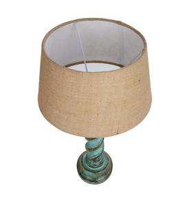 Rustic Wood Table Lamp with Beige Linen Drum Shade Warm White Light for Bedroom <b>Decorative</b> <b>Lighting</b> - Product Image 2