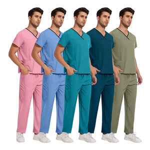 Conjunto de Uniforme Médico Unisex con Cuello en V, Pantalones Rectos y Top de Tela Tejida Ecológica - Product Image 6