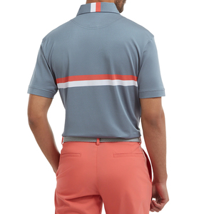 Polo en tricot à manches courtes pour homme, design décontracté à blocs de couleurs, gris avec rayures orange et blanches - Product Image 4