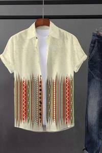 Chemise à manches courtes pour hommes, chemise d'été légère, chemise en coton respirant, chemise à imprimé géométrique, chemise à coupe régulière - Product Image 3