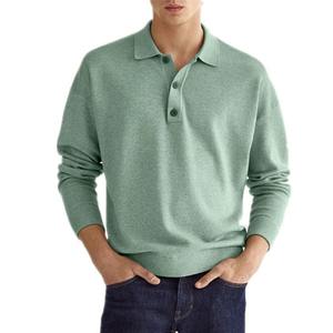 Camisas Polo de Manga Larga con Cuello en V y Botones para Hombre, Estilo Americano, Color Sólido, Anti-Pilling, Casuales de Otoño - Product Image 4