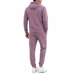 Men's Hooded Tracksuit Solid Color Full Zipper Sweatshirt and Pants <b>Set</b> Casual Autumn Wear 100% Cotton Breathable Regular Fit - Product Image 6