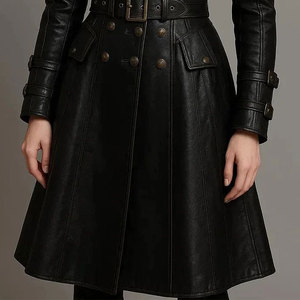 Women's Steampunk Top Faux Leather Trench Coat <b>Corset</b> Back <b>Gothic</b> Overcoat Wholesale - Product Image 4
