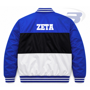 เสื้อแจ็คเก็ตครอปปักลาย Zeta Phi Beta Sorority สำหรับผู้หญิง เสื้อผ้าสไตล์กรีก วินเทจ สีน้ำเงินและสีขาว เสื้อแจ็คเก็ต ZPB Varsity Racing สำหรับผู้หญิง - Product Image 3