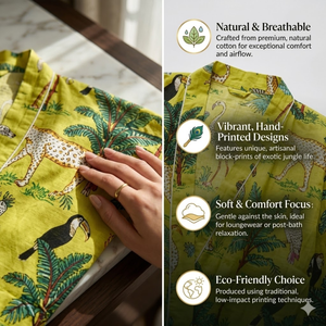 Albornoz Kimono de Algodón 100% con Estampado de Selva, Manga Larga, Cuello en V, Estampado a Mano, con Bolsillos Delanteros para Mujer, Venta al por Mayor - Product Image 5