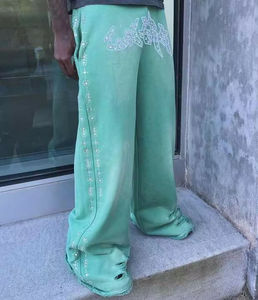 Custom Oversized Streetwear Mint Green Men's Sweatpants With Rhinestone Logo Elastic Waist Hip Hop Style Joggers Custom - Product Image 5