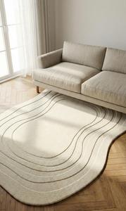 Modern <b>Abstract</b> Wavy Oval Wool Anti-Slip Area Rug Soft Tufted Cream Beige Ripple Line Shaped for Living Room Bedroom - Product Image 3