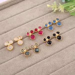 Pendientes de tuerca con gemas de rubí y jade, chapados en oro de 18k, de latón macizo, minimalistas, ligeros, para uso diario, elegantes, joyería de moda. - Product Image 6