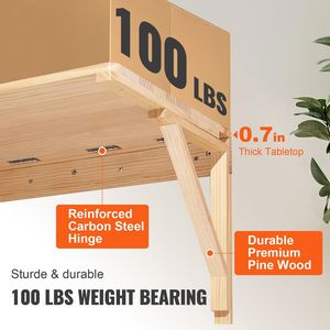 Tavolo Pieghevole a Parete in Legno Massello 80x5 cm, Scrivania Flottante per Sala da Pranzo, Ufficio o Lavanderia, Ideale per Computer - Product Image 3