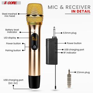 Coppia di Microfoni Wireless UHF Professionali, Sistema Microfonico Cordless Doppio per Karaoke, Canto e Matrimoni - Product Image 5