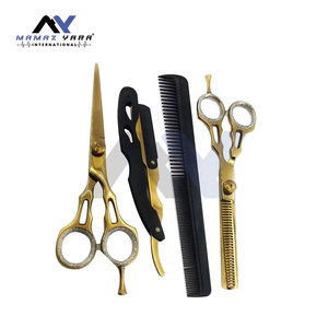 Kit de Peluquería Profesional de 6 Pulgadas, Juego de Tijeras de Entresacar Chapadas en Oro, 4 Tijeras de Peluquería Profesionales, Navaja y Peine para Salón - Product Image 4