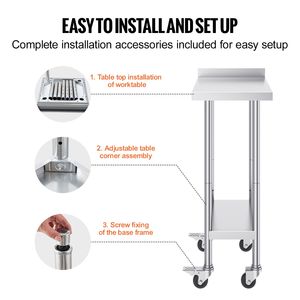 Tavolo da Lavoro Commerciale per Cucina 24 X 15 X 40 Pollici in Acciaio Inox Resistente con Ruote, Postazione di Preparazione Alimenti con Piano in Metallo - Product Image 6