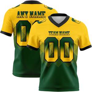 Maillot de football américain personnalisé jaune-vert, col en V, impression sublimée, évacuation de l'humidité, 100 % polyester, coupe classique pour homme - Product Image 1