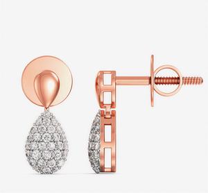 Pendientes de Oro Rosa de 18K con Diamantes Cultivados en Laboratorio VVS EF, Corte Redondo y en Forma de Pera, con Engaste Pavé, Diamantes CVD, para Mujer - Product Image 3