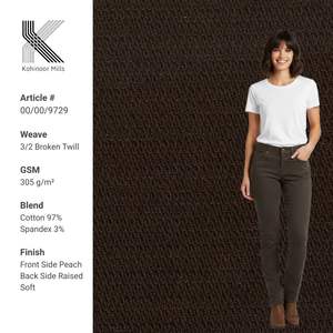 Tela de Sarga Rizada 3/2 de Algodón y Spandex, 305 GSM, Elástica, Suave, Transpirable, con Acabado Melocotón y Revestimiento Cepillado, Teñido Reactivo, para Prendas de Trabajo - Product Image 1