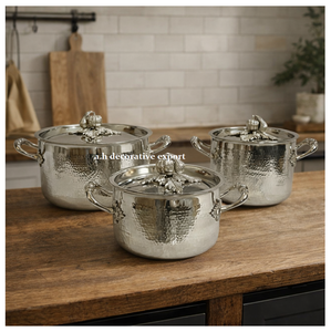 Food Grade Mirror-Polished Stainless Steel Casserole Set Hammered Finish <b>Cast</b> Metal Handles European Luxury Eco-Friendly Pumpkin - Product Image 1