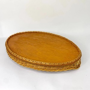 Plateau de service en rotin avec base en bois, idéal pour la cuisine, l'usage quotidien, les collations, le café et le thé, provenant d'Inde. - Product Image 5