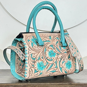 Bolsa de Viaje de Cuero Floral Hecha a Mano, de Gran Capacidad, Precio al por Mayor, Cuero Genuino de Vaca, Bolsa de Viaje Tipo Duffel para Mujer - Product Image 5