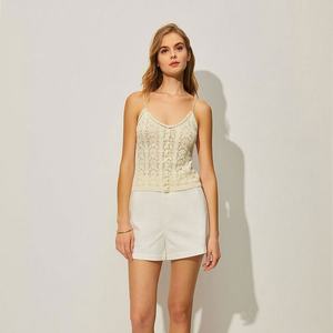 เสื้อกล้ามครอปแฟชั่นสำหรับผู้หญิง ทำจากโพลีเอสเตอร์รีไซเคิล พิมพ์ลายจุดแบบเบิร์นเอาท์ ทรงฮอลเตอร์ ไม่มีแขน ดีไซน์ทันสมัย - Product Image 2