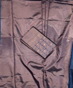 Sari tradicional indio de seda azul y dorado estilo Banarasi con borde decorado para bodas, sari largo hasta el suelo para mujer - Product Image 6