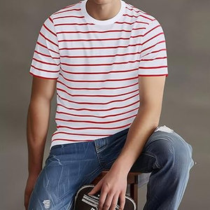 Camiseta a Rayas para Hombre, Manga Corta, Cuello Redondo, Clásica, con Rayas Horizontales, Informal, de Verano, de Algodón, Ligera y Cómoda - Product Image 6