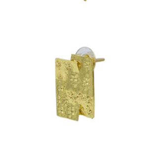 ต่างหูทรงเรขาคณิตสแตนเลสชุบทอง ดีไซน์ทรงสี่เหลี่ยมผืนผ้าแบบตอกลาย สำหรับผู้หญิง - Product Image 3