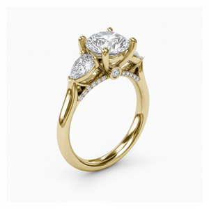 Классическое обручальное кольцо с тремя камнями: круглый центральный камень и боковые камни в форме груши, платиновое, с невидимым ореолом, тройное кольцо - Product Image 1