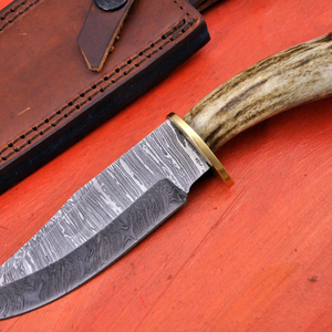 Couteau de chasse/découpe en acier Damas fait main sur mesure, manche en corne de cerf empilée, lame droite, pour camping et survie en extérieur, OEM - Product Image 2