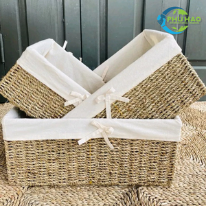 <b>Wicker</b> SEAGRASS <b>STORAGE</b> <b>BASKET</b> Cotton Liner <b>Storage</b> <b>Basket</b> OEM ODM Service - Product Image 3