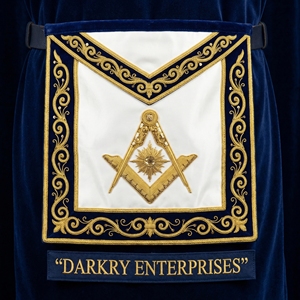 Tablier de regalia maçonnique fait main sur mesure, bordure en velours rouge, broderie en fil d'or, Piliers et Globes, Compas carré - Product Image 3