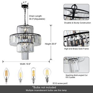 Lampadario di cristallo moderno di lusso nero 19.7 pollici lampada a sospensione per sala da pranzo camera da letto soggiorno - Product Image 6