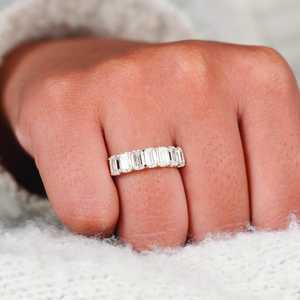 Luxury <b>Stacking</b> Band Emerald Cut Diamond Seven Stone <b>Ring</b> For Unisex Lab Grown 14K Solid Gold Fine Surprise Gift For Girlfriends - Product Image 1