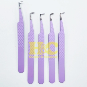 New Style Purple Tweezers Stainless Steel Eyelash Extension Tweezers Sustainable Rose Gold Anti-Slip Fiber Tip Lash Tweezers - Product Image 3