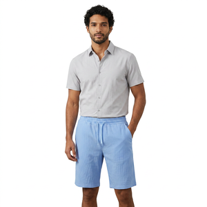 Shorts Bermuda pour Homme en Tissu Tissé 100% Polyester, Bleu Clair Uni, Séchage Rapide, avec Cordon de Serrage à la Taille, Style Décontracté - Product Image 2
