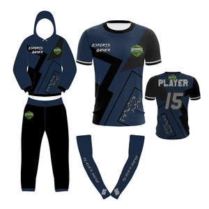ชุดเสื้อผ้ากีฬาอีสปอร์ต Shadow เสื้อฮู้ด กางเกงจ็อกเกอร์ เสื้อยืด ปลอกแขน พิมพ์ลายแบบ Sublimation แห้งเร็ว สำหรับผู้ใหญ่ ทั้งชายและหญิง สีน้ำเงิน-ดำ - Product Image 4