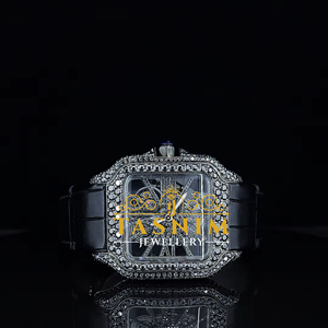 Reloj de Pulsera Cuadrado Simple para Hombre con Diamante Moissanite Negro VVS, Correa de Acero Inoxidable, Chapado en Oro, Cristal de Cuarzo, Deportivo, de Moda, 41 mm - Product Image 1