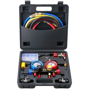 Manometro digitale a 4 vie per refrigeranti R134A, R22, R12, R410A con tubi da 1,5 m e raccordi, funziona anche con serbatoi. - Product Image 1