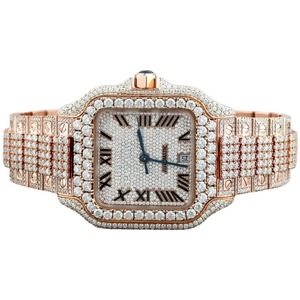 Nouvelle montre-bracelet de luxe personnalisée attrayante et élégante VVSMoissanite avec diamants ronds, style hip-hop, en acier inoxydable pour hommes, en provenance d'Inde - Product Image 1