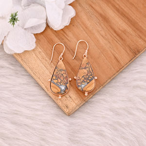 Pendientes Colgantes de Jaspe Malinga Chapados en Oro Rosa de Moda, Joyería Bohemia de Piedras Preciosas en Forma de Pera para Mujer, Perfecciones de Latón Indio - Product Image 2