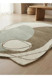 Hand-Spun Wool Yarn Woolen Carpet Rug | Artisan Hand-Knotted Cotton Backing <b>Thick</b> Pile Modern Design for Eco Room Flooring - Product Image 5