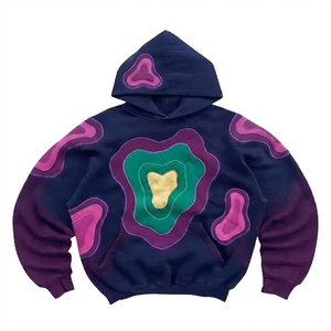Sudadera Extra Grande para Hombre con Diseño de Parches Aplicados, Patrón Morado, Verde y Dorado, Manga Regular, Tejido de Algodón, Ropa de Otoño - Product Image 1